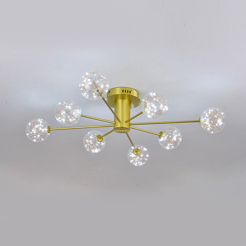 Plafonnier Spoutnik en verre LED étoilé nordique pour chambre à coucher