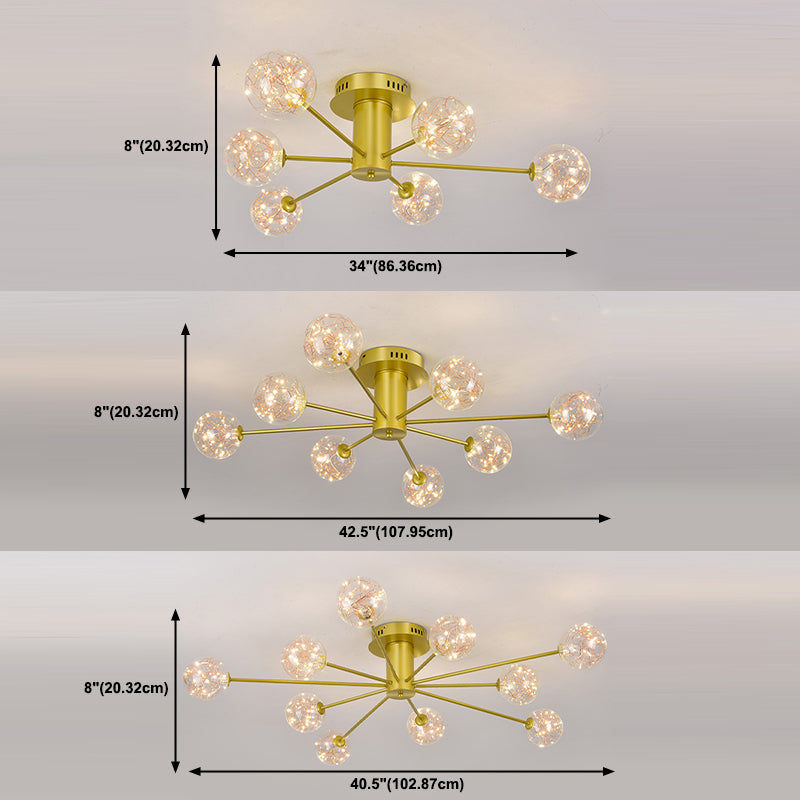 Plafonnier Spoutnik en verre LED étoilé nordique pour chambre à coucher