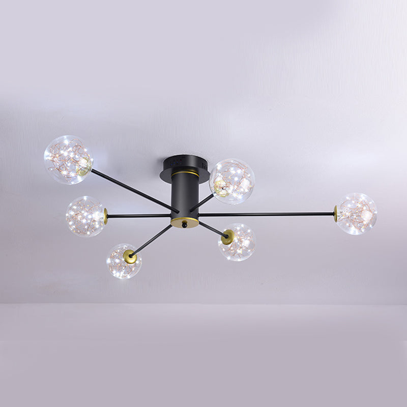 Plafonnier Spoutnik en verre LED étoilé nordique pour chambre à coucher