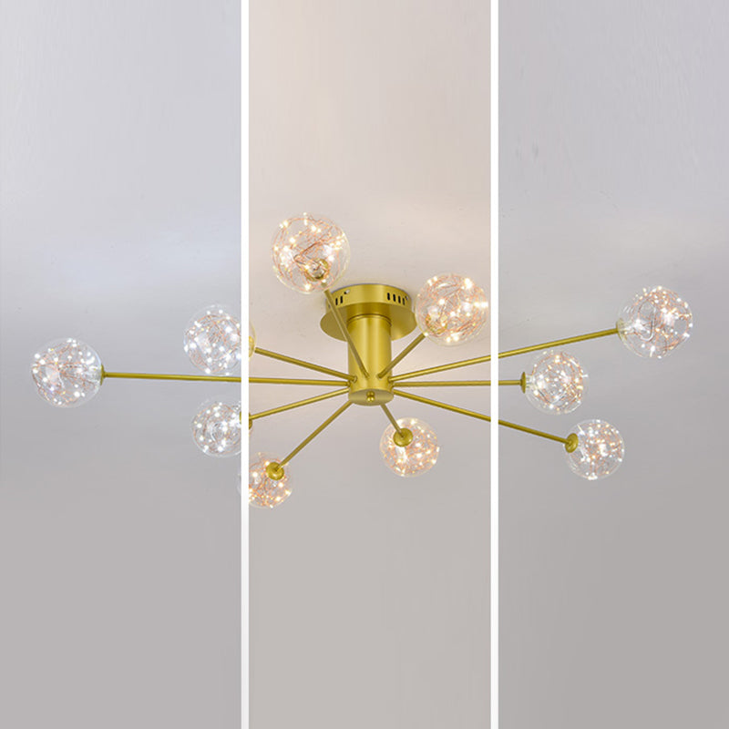 Plafonnier Spoutnik en verre LED étoilé nordique pour chambre à coucher