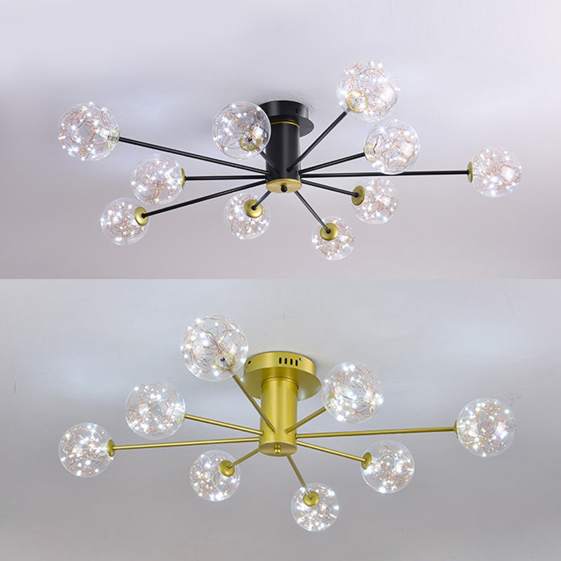 Plafonnier Spoutnik en verre LED étoilé nordique pour chambre à coucher