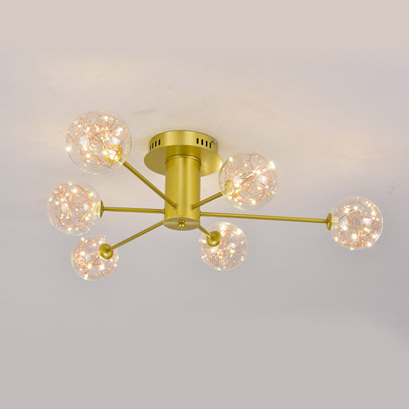 Plafonnier Spoutnik en verre LED étoilé nordique pour chambre à coucher