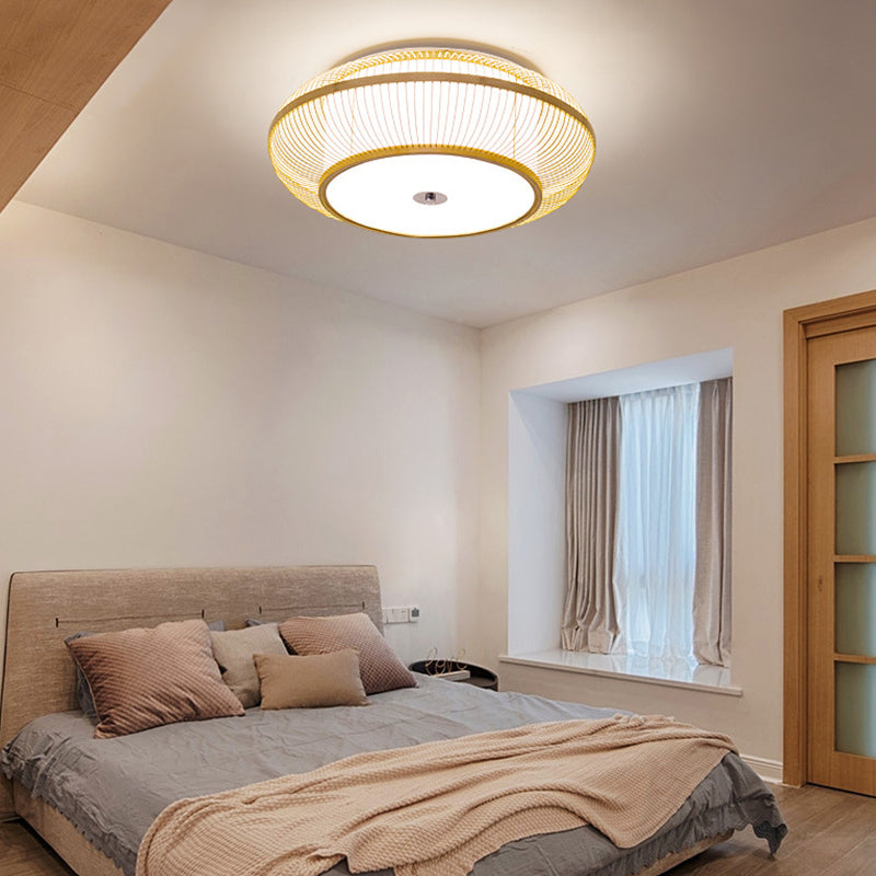 Asia Circle Flush Mount Ceiling Light Bamboo Flush Mount Lighting for Bedroom