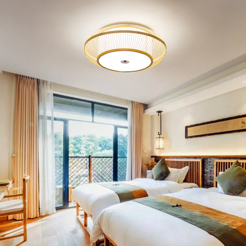 Asia Circle Flush Mount Ceiling Light Bamboo Flush Mount Lighting for Bedroom