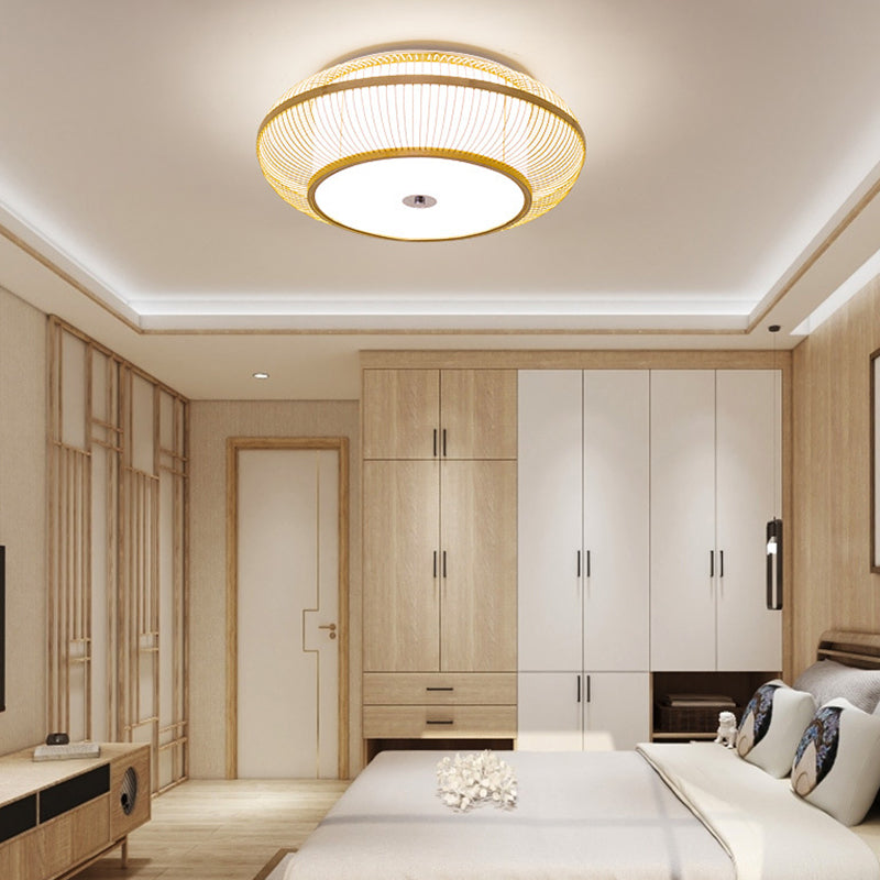 Asia Circle Flush Mount Ceiling Light Bamboo Flush Mount Lighting for Bedroom
