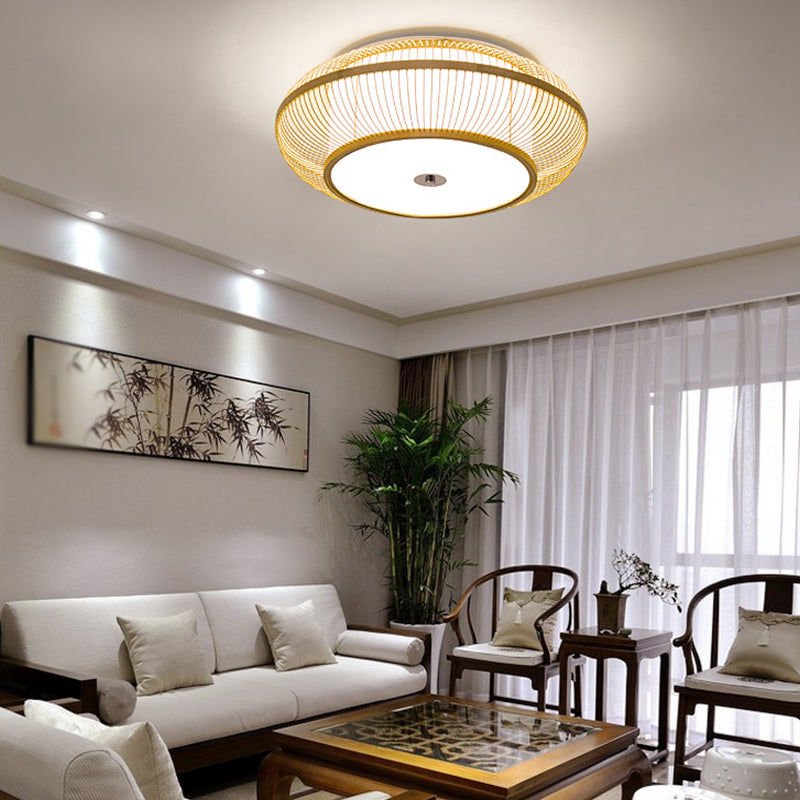 Asia Circle Flush Mount Ceiling Light Bamboo Flush Mount Lighting for Bedroom