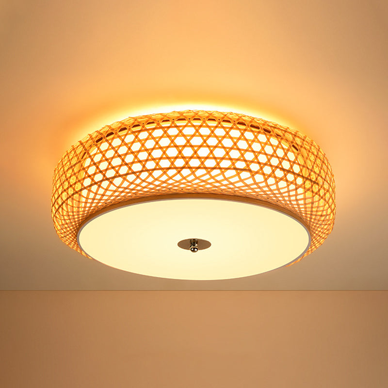 Bambus-Trommel-Deckenlampe, Deckenleuchte im asiatischen Stil für Wohnzimmer