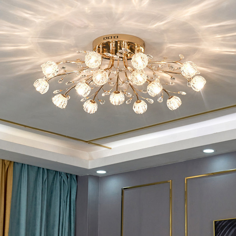 Luminaire de plafond de salon en métal de plafonnier encastré moderne avec abat-jour en verre