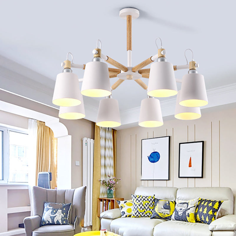 Wooden Cone Shape Pendant Lighting Fixture Simple-Style Ceiling Chandelier for living Room