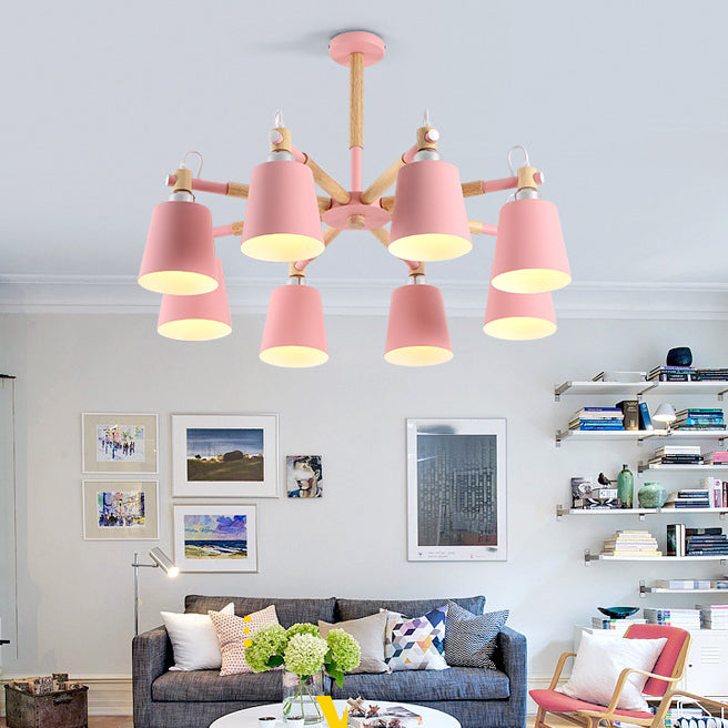 Wooden Cone Shape Pendant Lighting Fixture Simple-Style Ceiling Chandelier for living Room
