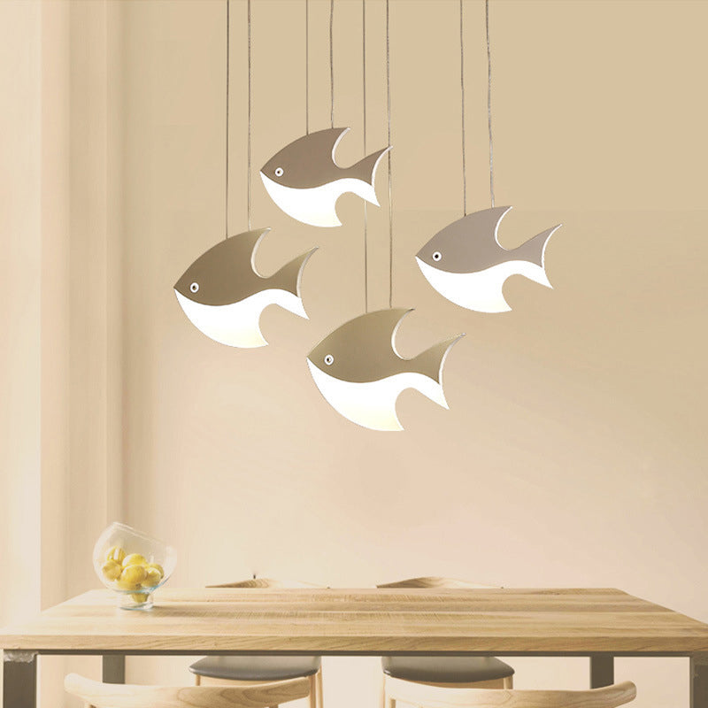 Fish Shaped LED Pendant Light Metallic Minimalist Multiple Hanging Light for Dining Room