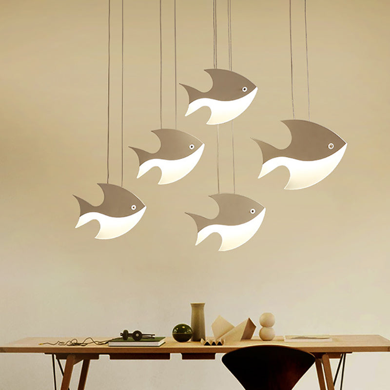 Fish Shaped LED Pendant Light Metallic Minimalist Multiple Hanging Light for Dining Room