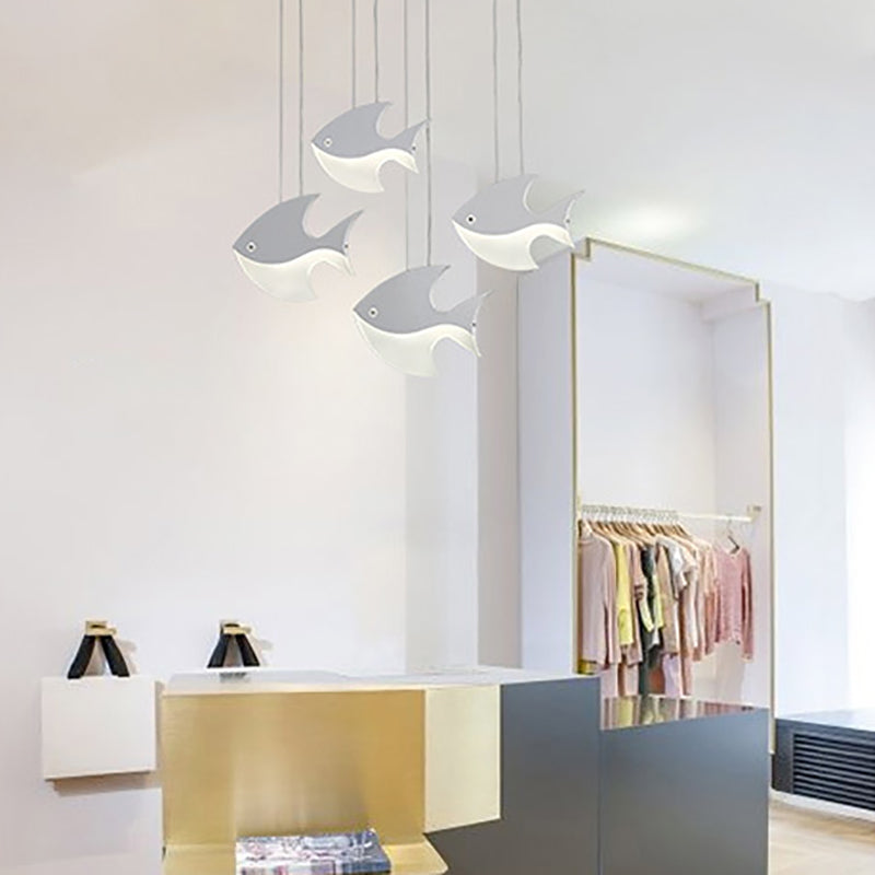 Fish Shaped LED Pendant Light Metallic Minimalist Multiple Hanging Light for Dining Room