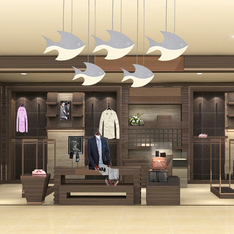 Fish Shaped LED Pendant Light Metallic Minimalist Multiple Hanging Light for Dining Room