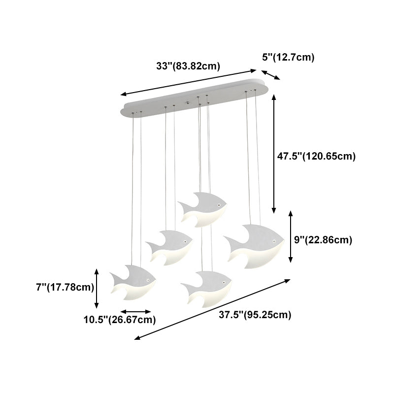 Fish Shaped LED Pendant Light Metallic Minimalist Multiple Hanging Light for Dining Room
