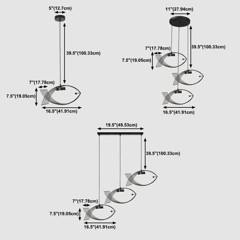 Luz colgante de pescado artístico Minimalista Metal Comedor LED LECHE
