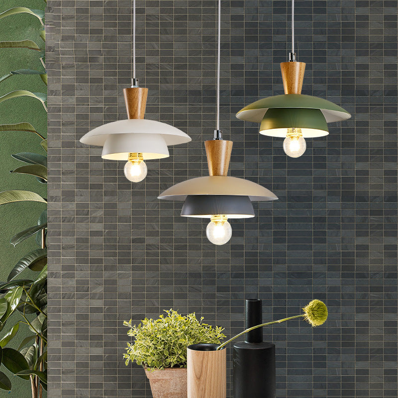 Saucer Pendant Lamp Wooden Nordic Hanging Light Fixture for Dining Room