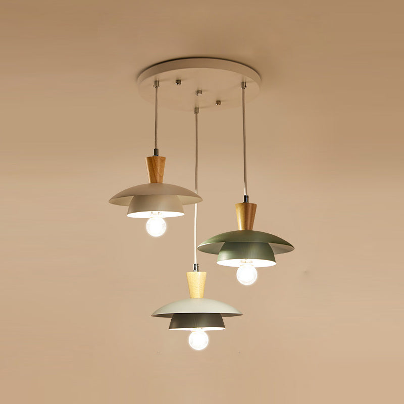 Saucer Pendant Lamp Wooden Nordic Hanging Light Fixture for Dining Room