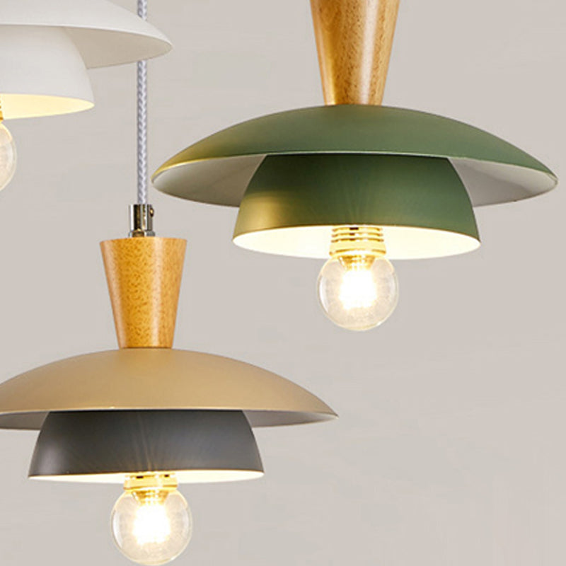 Saucer Pendant Lamp Wooden Nordic Hanging Light Fixture for Dining Room