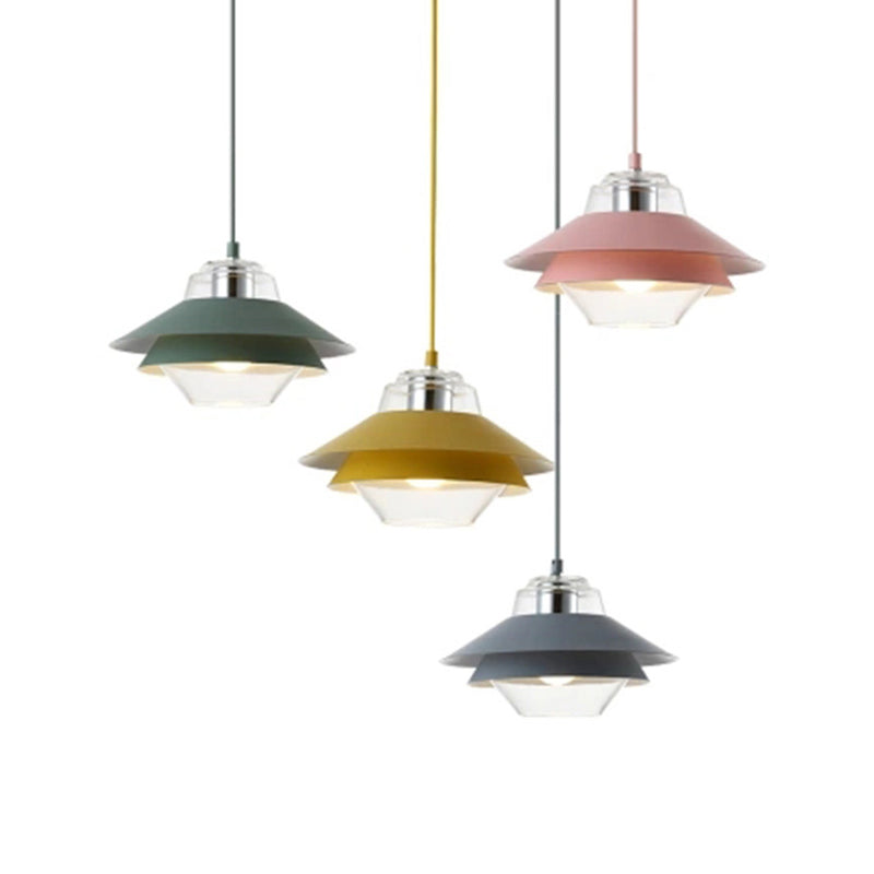 Macaron Small Pendant Lampe Suspension Light avec une teinte en verre pour salle à manger