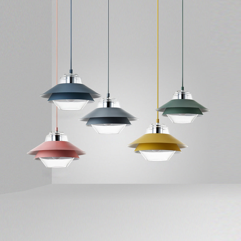 Macaron Small Pendant Lampe Suspension Light avec une teinte en verre pour salle à manger