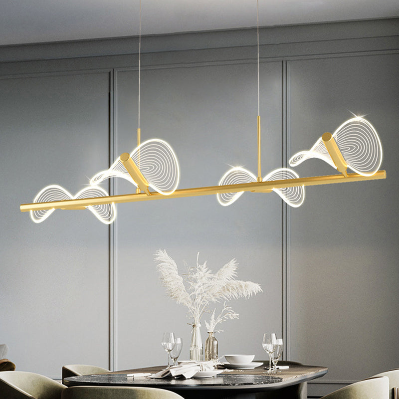 Minimalistische LED Island Lampe Bogenknotenform hängende Licht mit Acrylschatten für Esszimmer