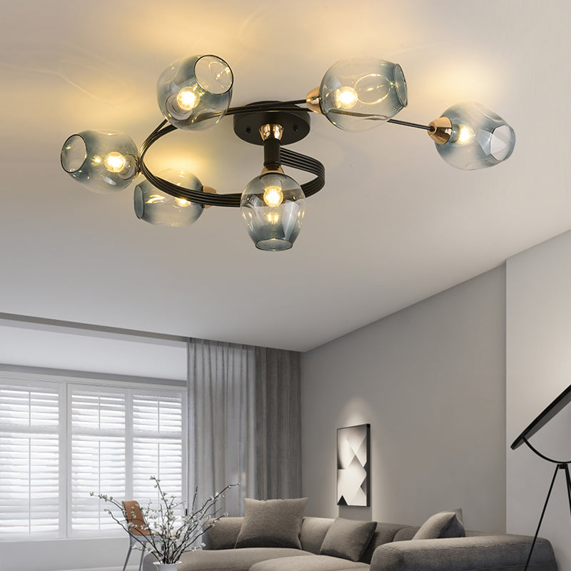 Transparent Glass Tulip Ceiling Lamp Modern Style Living Room Semi Flush Mount Light