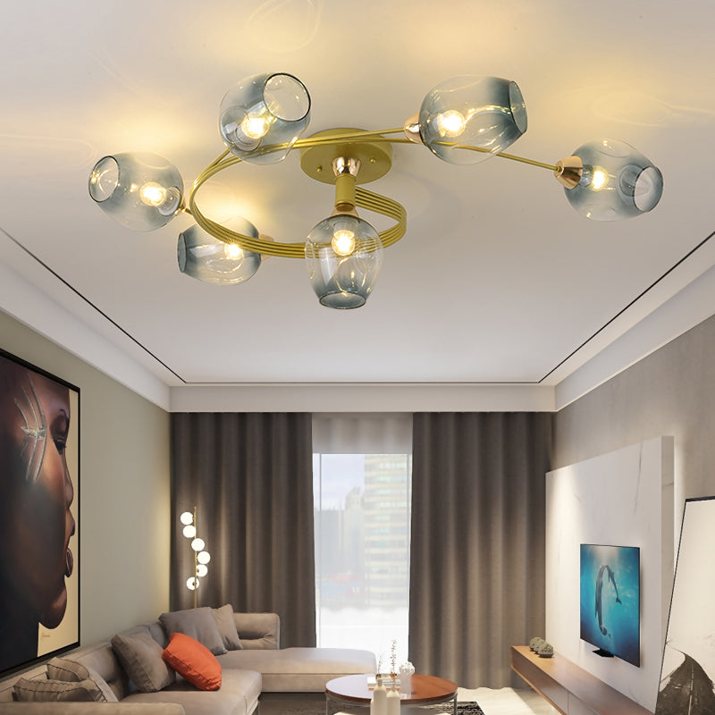 Plafonnier tulipe en verre transparent, plafonnier semi-encastré de style moderne pour salon