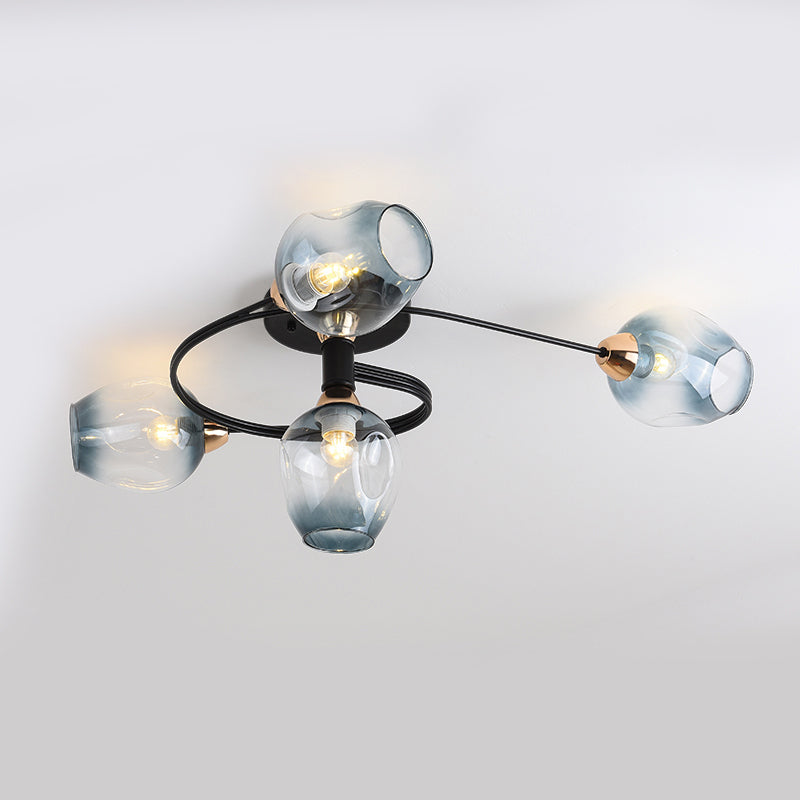 Transparent Glass Tulip Ceiling Lamp Modern Style Living Room Semi Flush Mount Light
