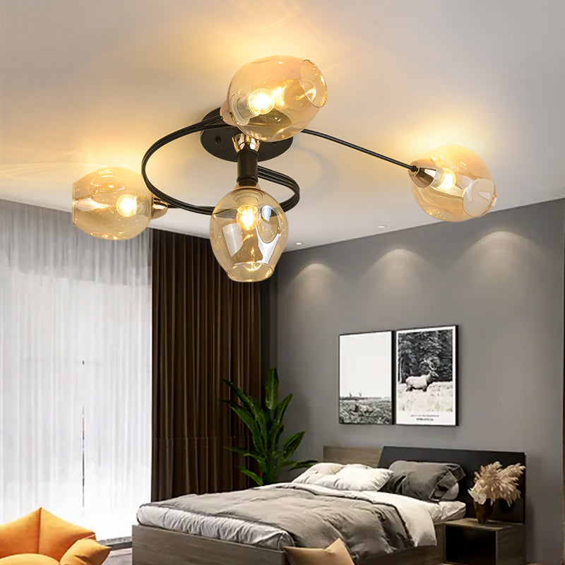 Transparent Glass Tulip Ceiling Lamp Modern Style Living Room Semi Flush Mount Light