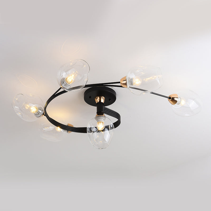 Transparent Glass Tulip Ceiling Lamp Modern Style Living Room Semi Flush Mount Light