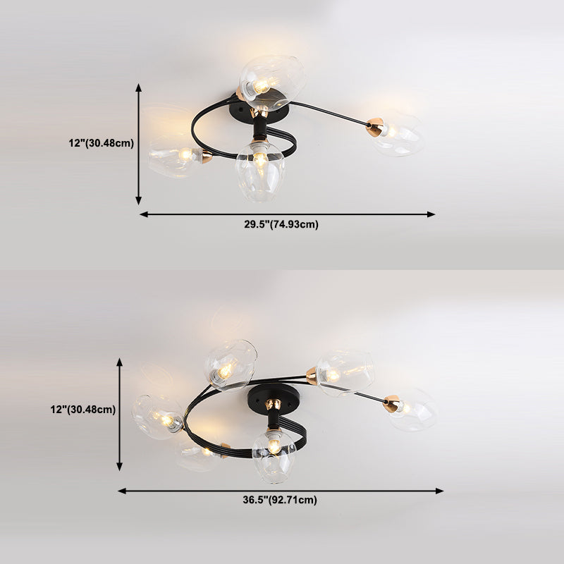Transparent Glass Tulip Ceiling Lamp Modern Style Living Room Semi Flush Mount Light