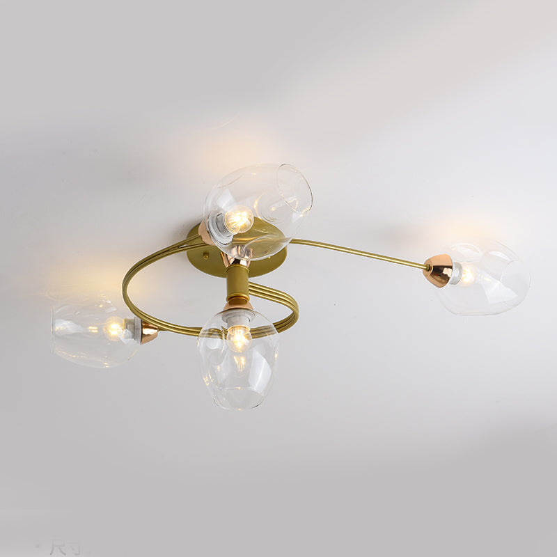 Transparent Glass Tulip Ceiling Lamp Modern Style Living Room Semi Flush Mount Light
