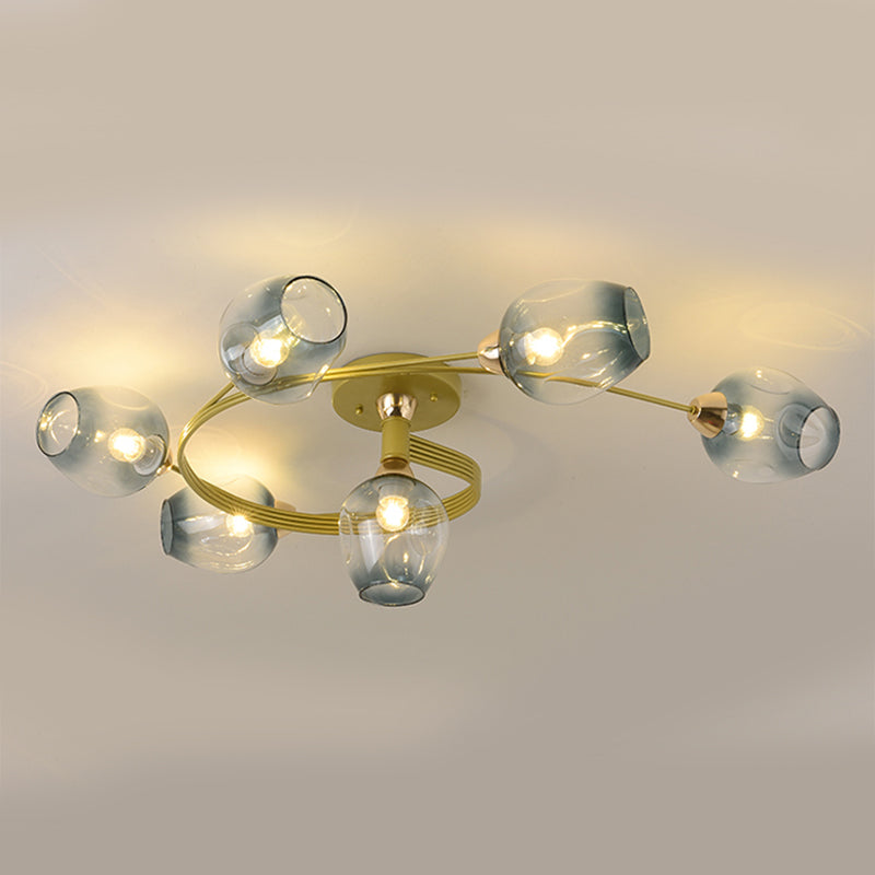 Transparent Glass Tulip Ceiling Lamp Modern Style Living Room Semi Flush Mount Light