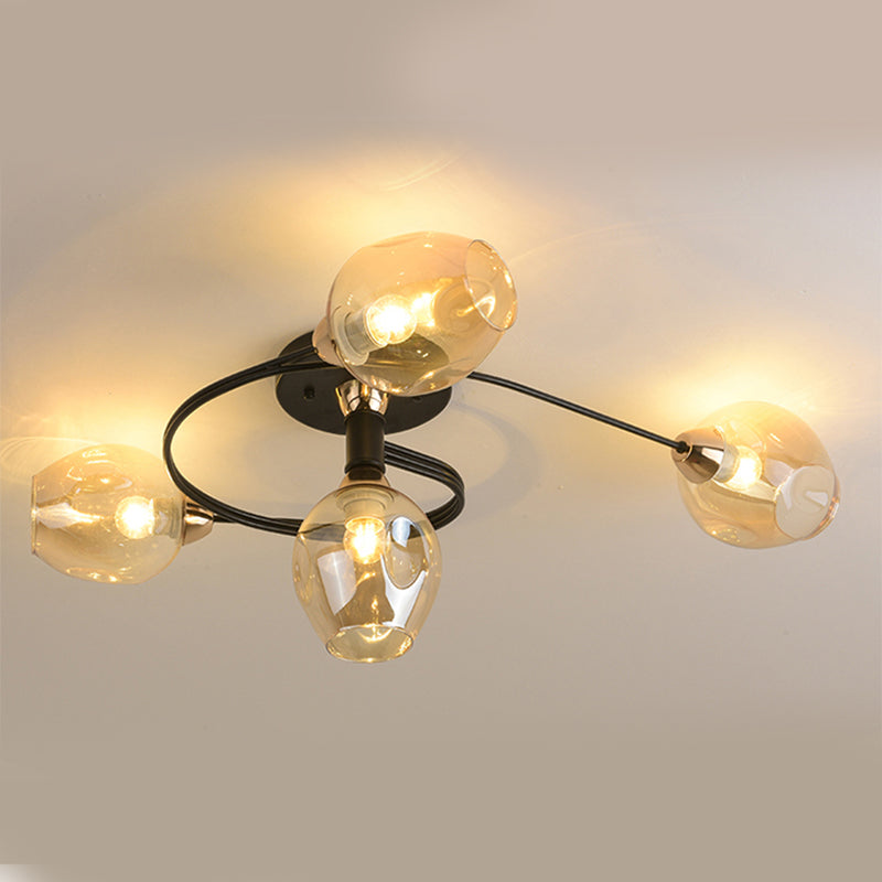 Transparent Glass Tulip Ceiling Lamp Modern Style Living Room Semi Flush Mount Light