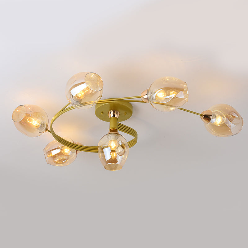 Transparent Glass Tulip Ceiling Lamp Modern Style Living Room Semi Flush Mount Light