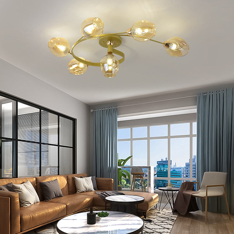 Transparent Glass Tulip Ceiling Lamp Modern Style Living Room Semi Flush Mount Light