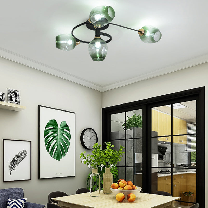 Transparent Glass Tulip Ceiling Lamp Modern Style Living Room Semi Flush Mount Light