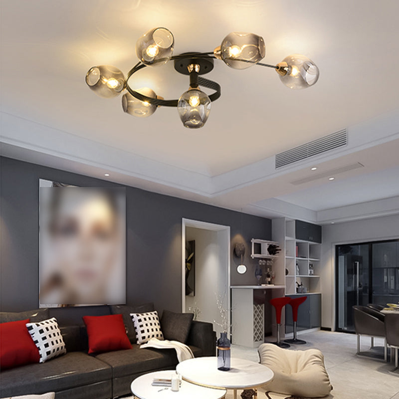 Transparent Glass Tulip Ceiling Lamp Modern Style Living Room Semi Flush Mount Light