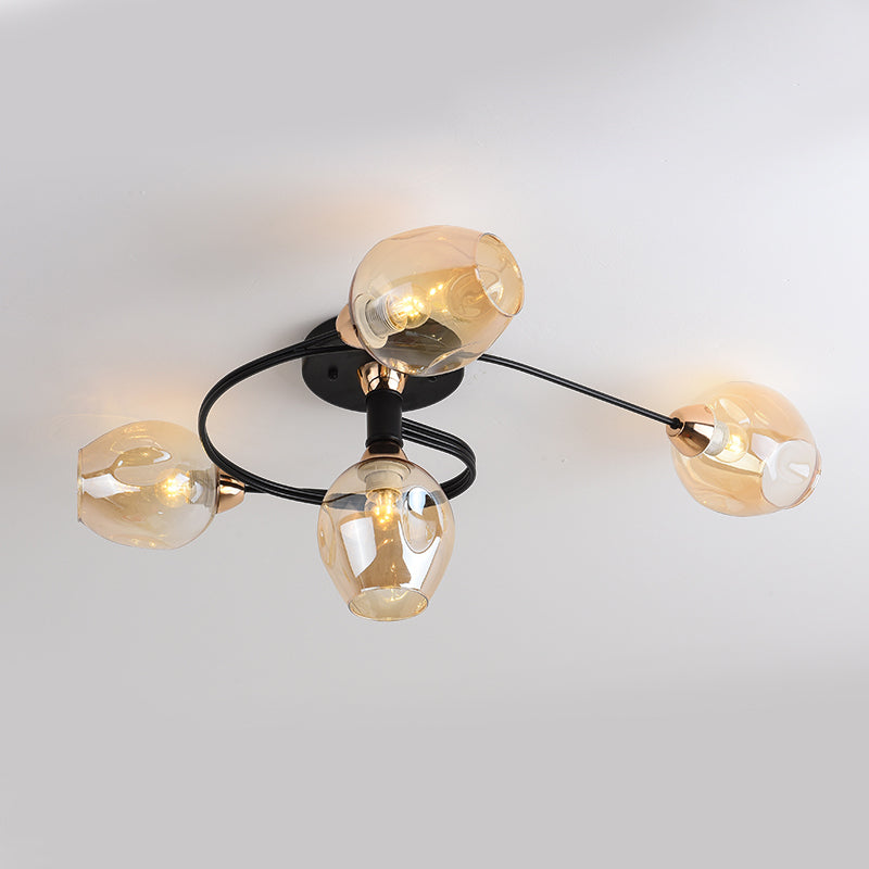Transparent Glass Tulip Ceiling Lamp Modern Style Living Room Semi Flush Mount Light