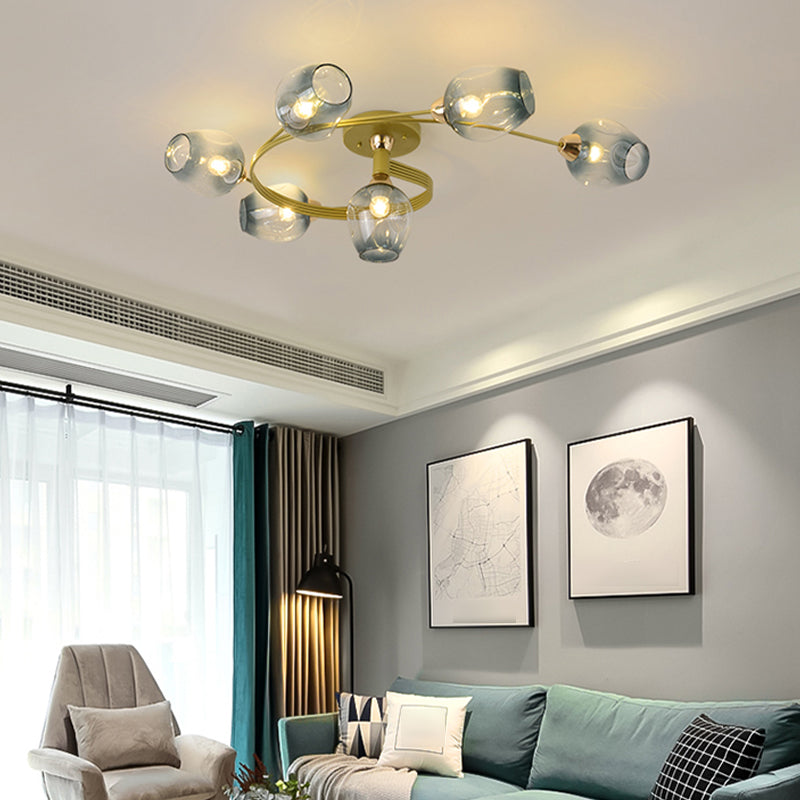 Transparent Glass Tulip Ceiling Lamp Modern Style Living Room Semi Flush Mount Light