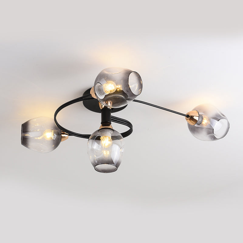 Transparent Glass Tulip Ceiling Lamp Modern Style Living Room Semi Flush Mount Light