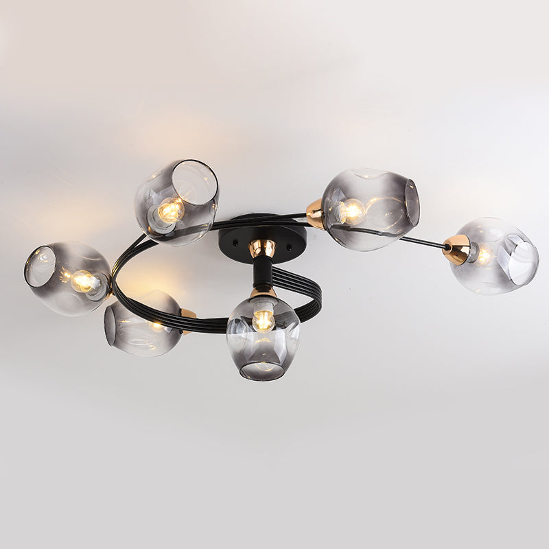 Plafonnier tulipe en verre transparent, plafonnier semi-encastré de style moderne pour salon