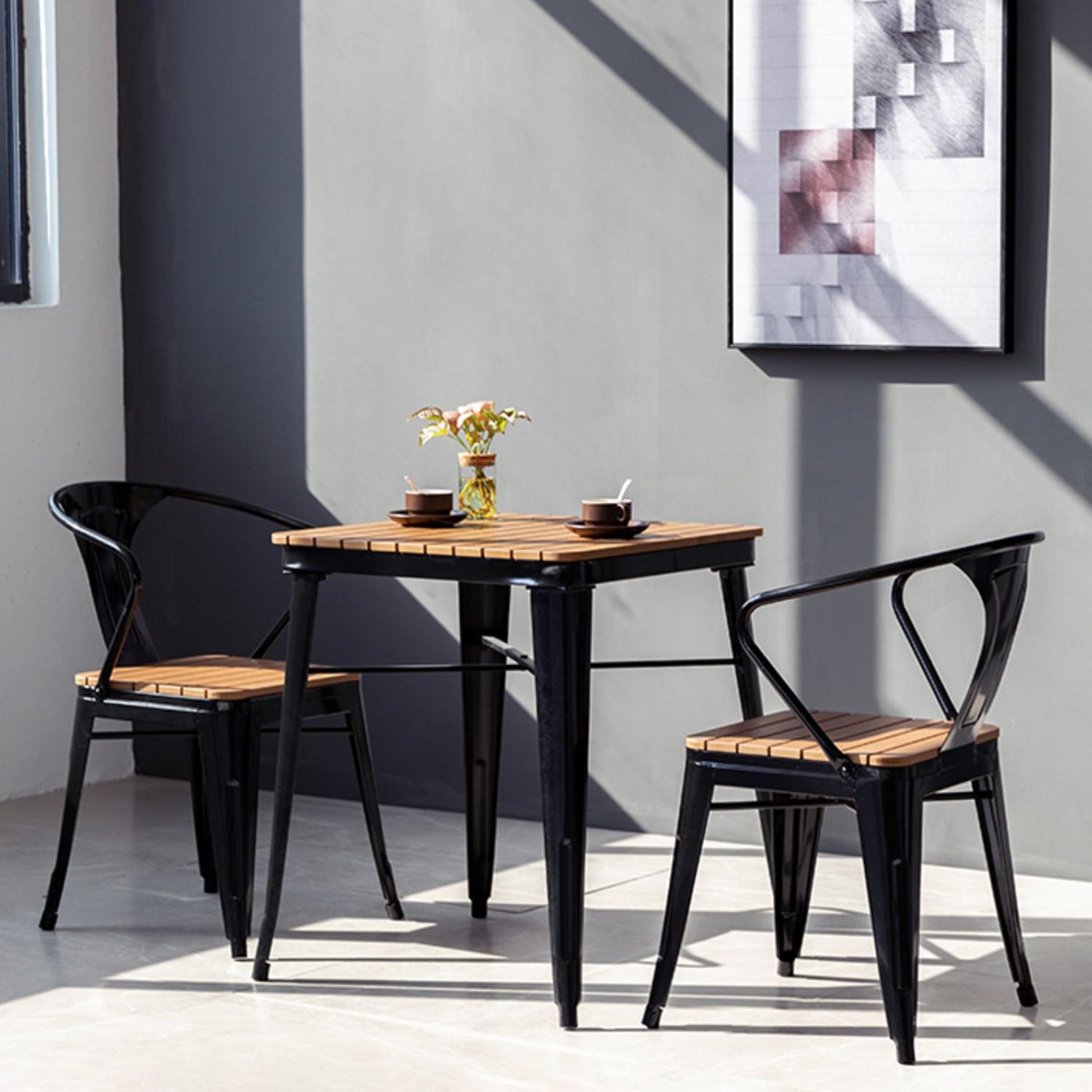 1/3/5 Pcs Metal Industrial Dinette Set with Manufactured Wood Table Dining Set