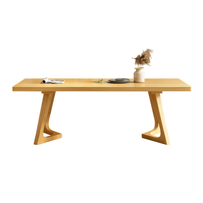 Mesa de comedor de madera sólida mesa rectangular de madera de pino con base de pedestal doble