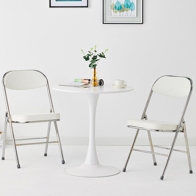Mesa de comedor redonda moderna de metal, mesa interior con tapa de madera y base de tulipán