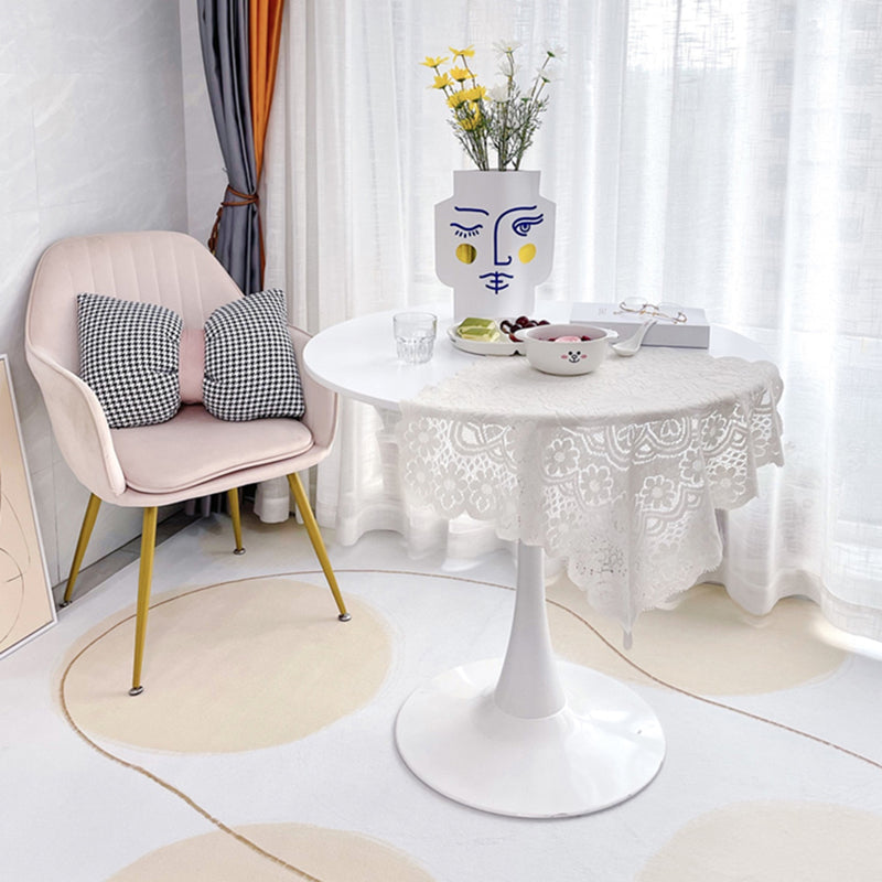 Mesa de comedor redonda moderna de metal, mesa interior con tapa de madera y base de tulipán