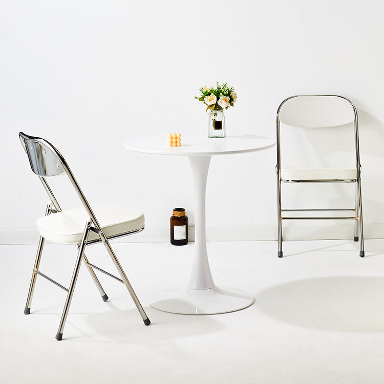 Mesa de comedor redonda moderna de metal, mesa interior con tapa de madera y base de tulipán