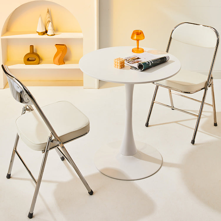 Mesa de comedor redonda moderna de metal, mesa interior con tapa de madera y base de tulipán