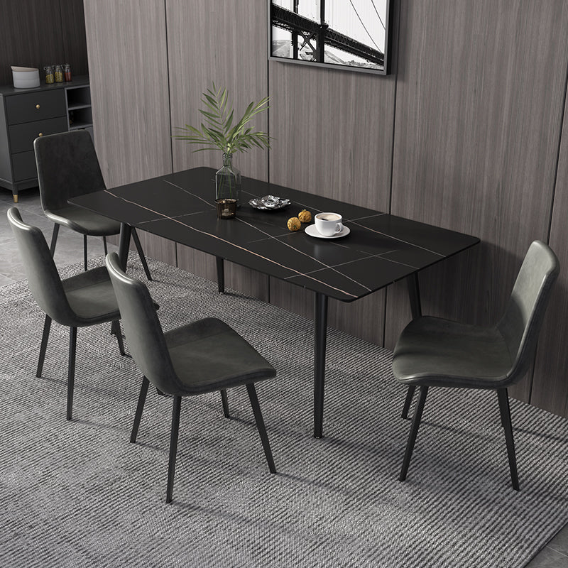 Mesa de comedor de rectángulo industrial de metal mesa de piedra sinterizada con piernas negras